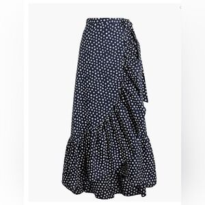 J.Crew Skirt Womens 0 Navy Blue Floral Ruffle Midi Wrap